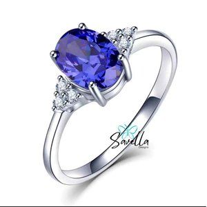 Tanzanite Ring set in Solid Sterling Silver with Lab Created Accents